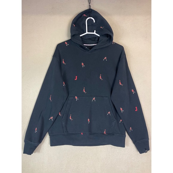 Nike Jordan All Over Print Pullover Hoodie Black Red Jumper Mens Medium - Picture 1 of 11